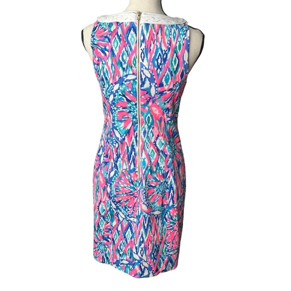 Lilly Pulitzer Gabby Shift Dress in Tiki Pink with Embellished Neckline Size 0 - Picture 4 of 11